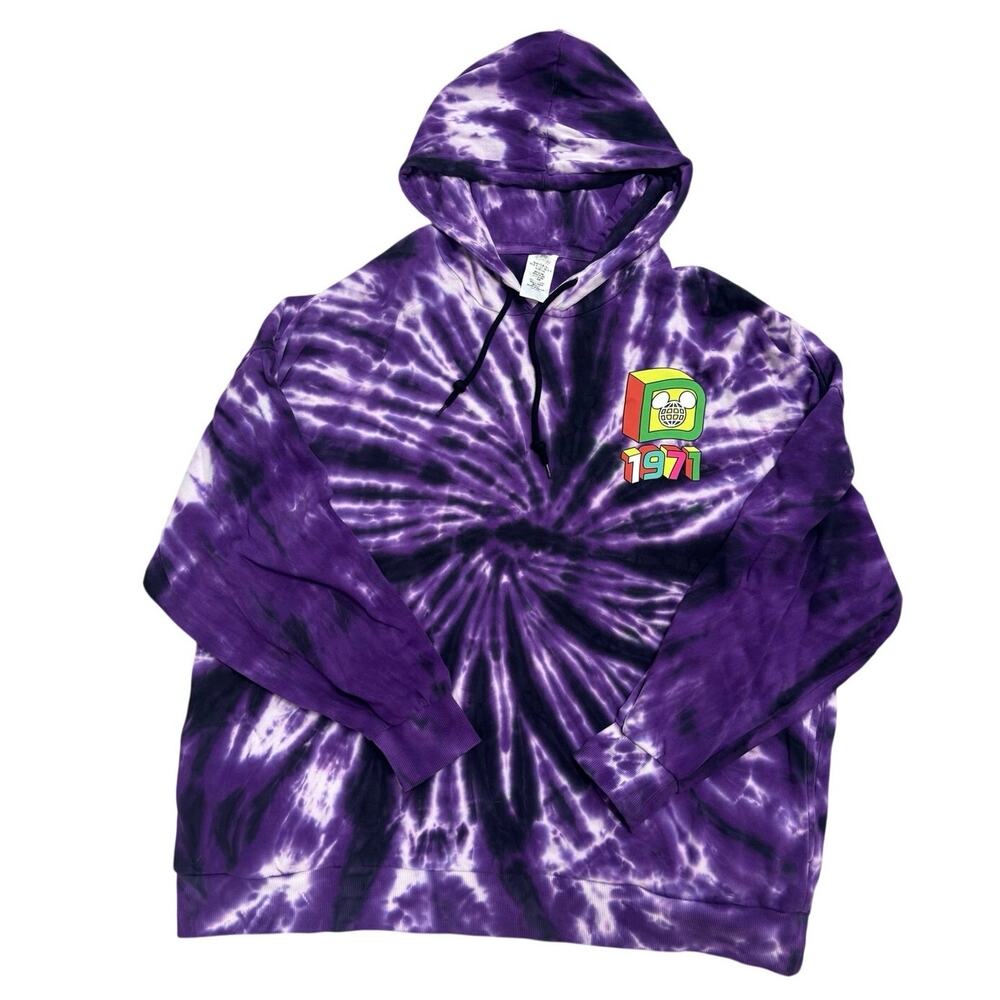 Disney Tie‑Dye Hoodie 💜 Purple Spiral Graphic “1971” 🤍 Size L